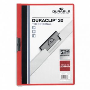 Skoroszyt zaciskowy Durable A4/30 Duraclip PCV, Czerwony